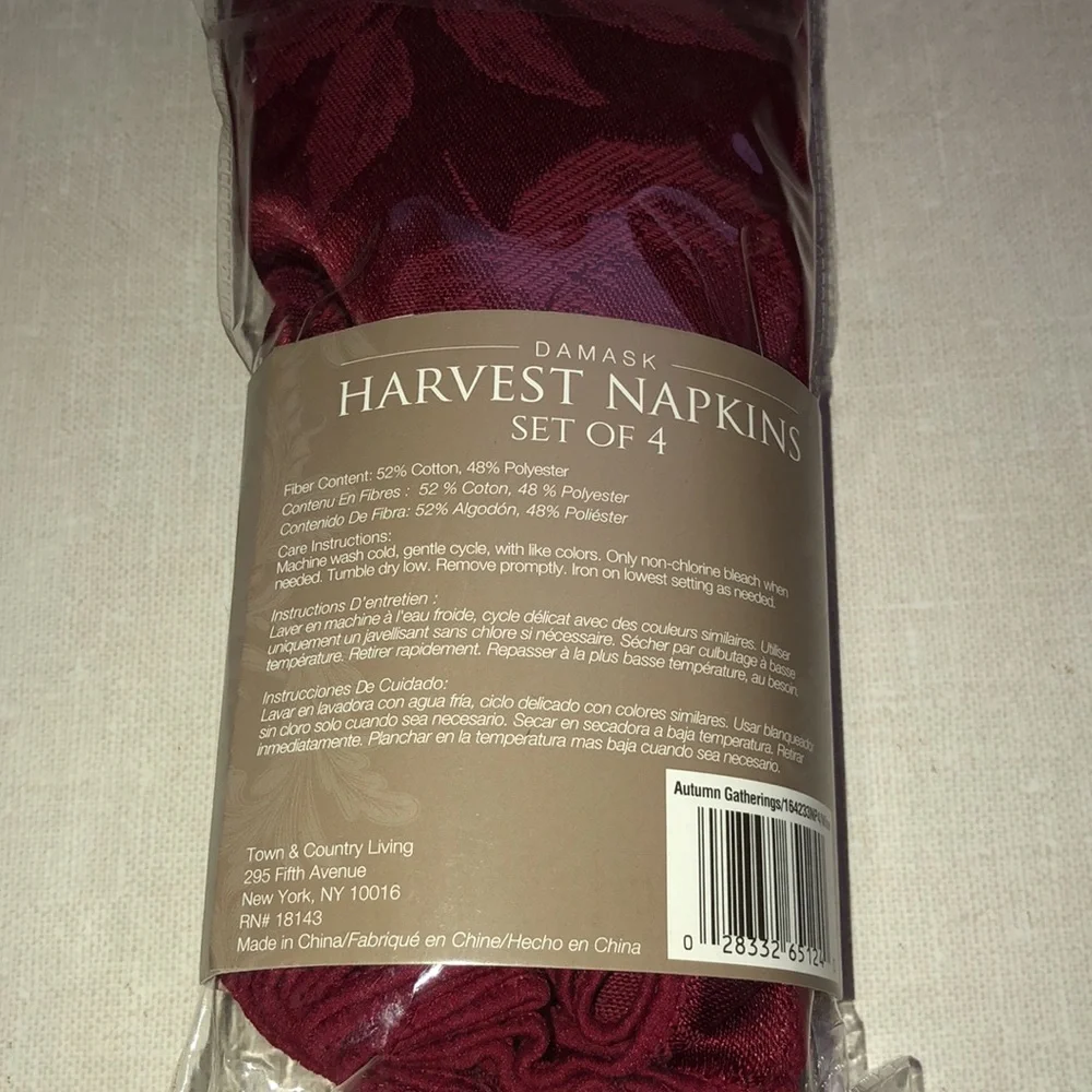 Dasmask Harvest Autumn Gatherings‎ Thanksgiving Napkins Set (4) Burgundy Red